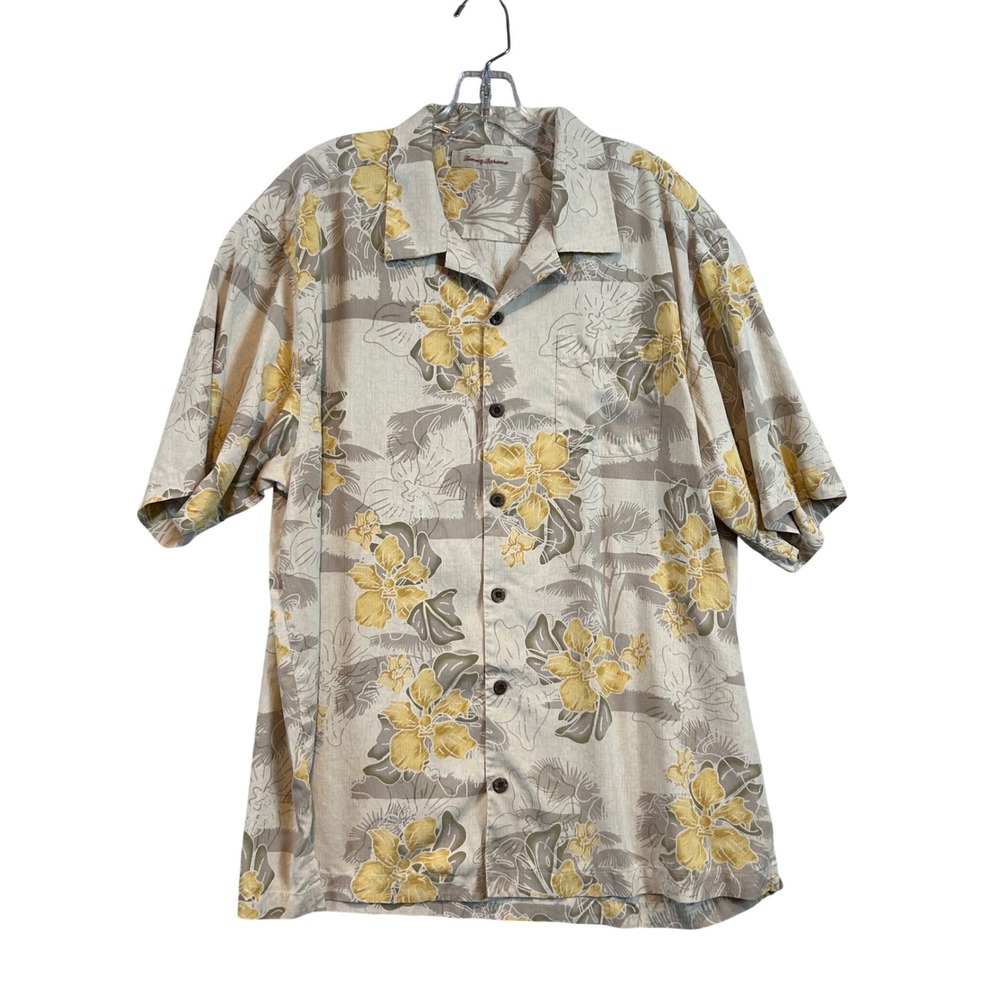 Tommy Bahama Men XL Silk Tropical Floral Short Sleeve Button Down Shirt Hawaiian